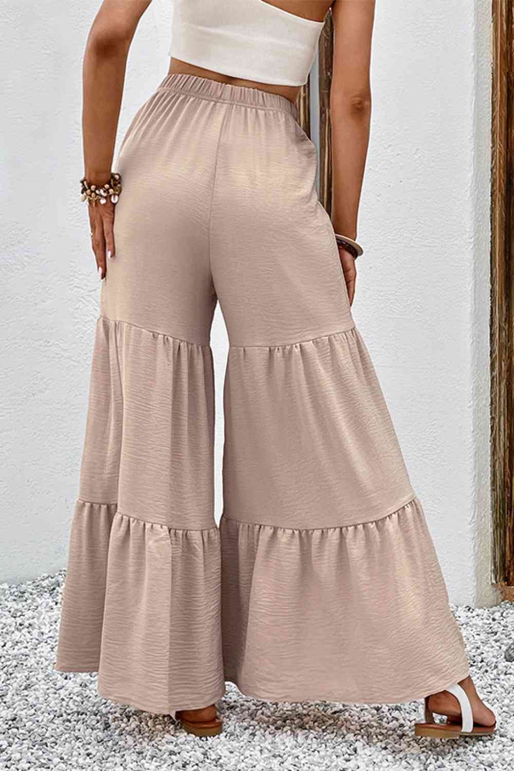 BustingWithBeauty Drawstring Waist Tiered Dust Storm Brown Flare Culottes