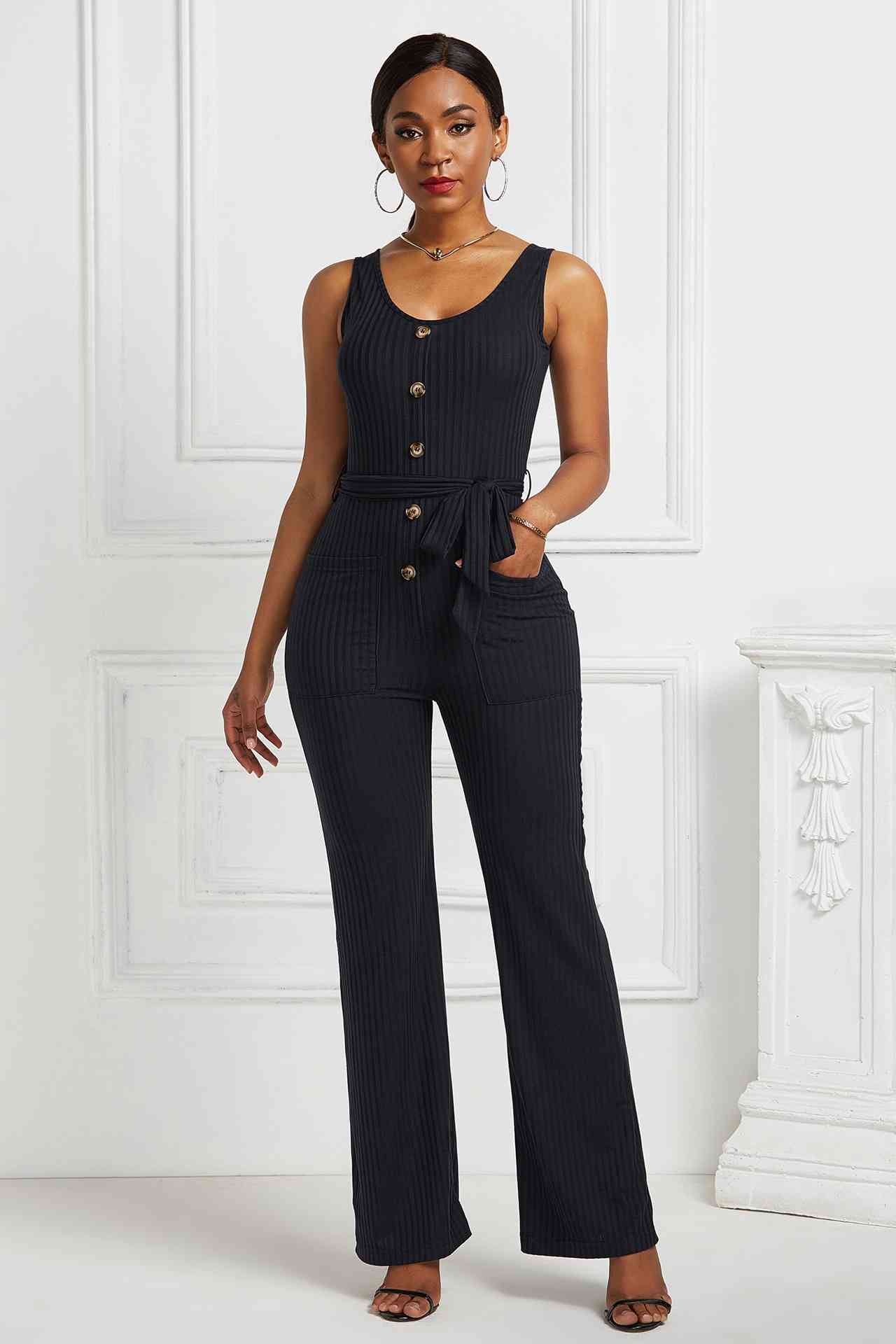 NatureJumpers Button Detail Tie Waist Jumpsuit with Pockets