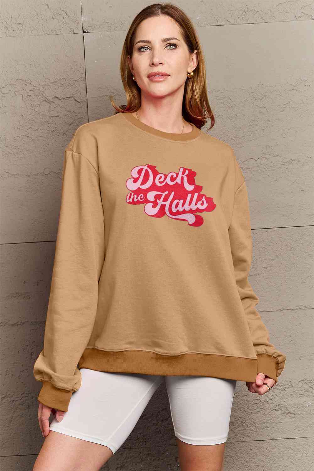 Simply Love CHRISTMAS Full Size DECK THE HALLS Graphic Sweatshirt