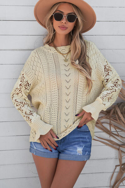 Isabella Openwork Lantern Sleeve Dropped Shoulder Sweater