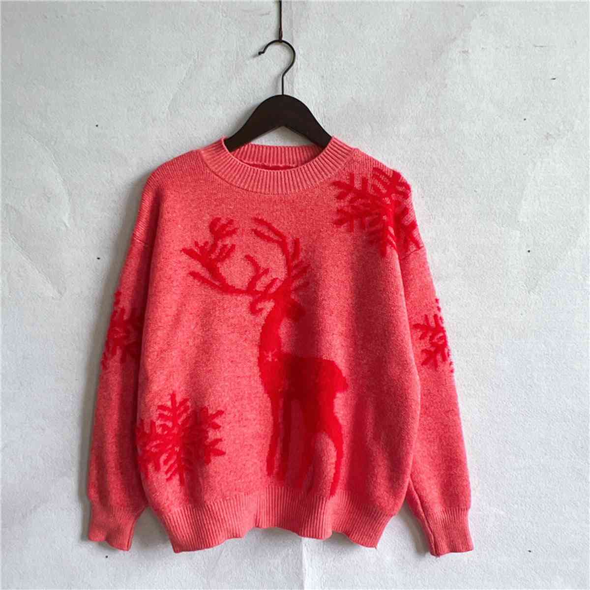 Christmas Reindeer and Snowflake Pattern Sweater