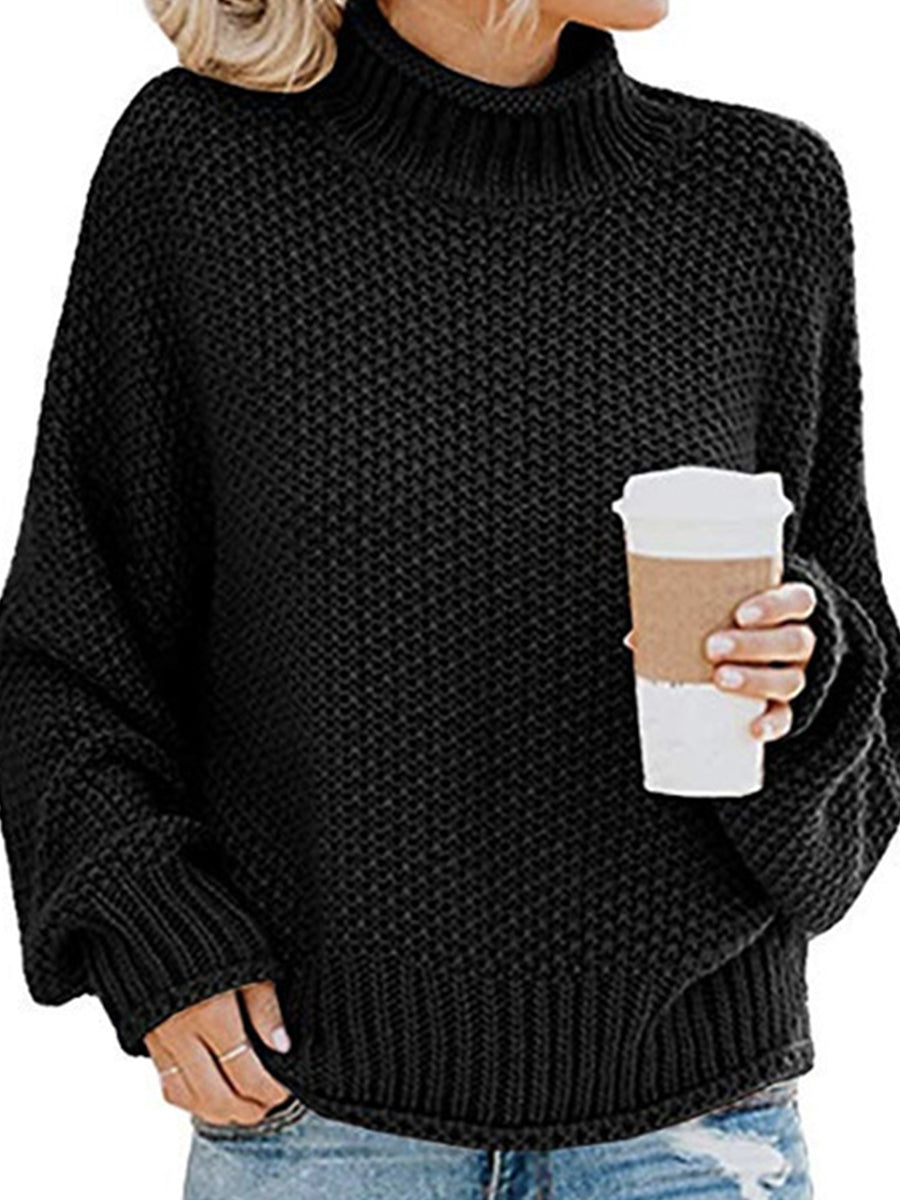 Moderate Stretch Turtleneck Dropped Shoulder Sweater