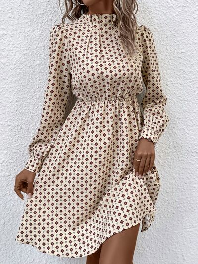 Women's Obsessed Printed Ruched Mock Neck Long Sleeve Dress