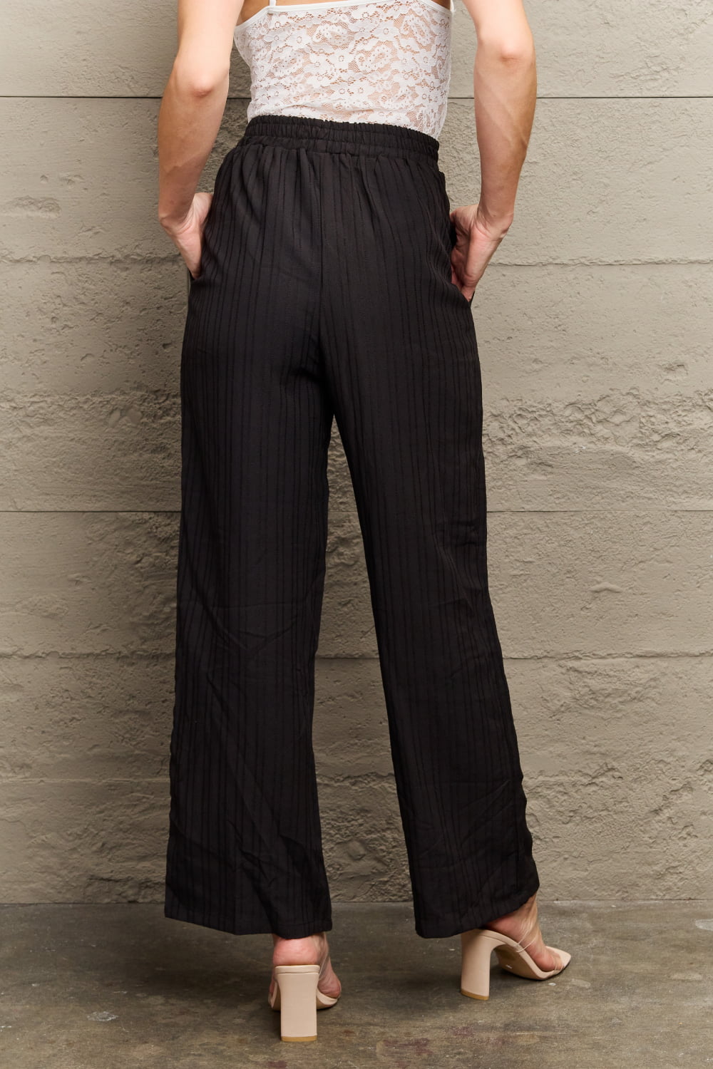 Black Tie Waist Long Pants