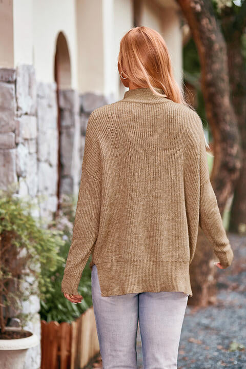 Mock Neck Rib-Knit Sweater