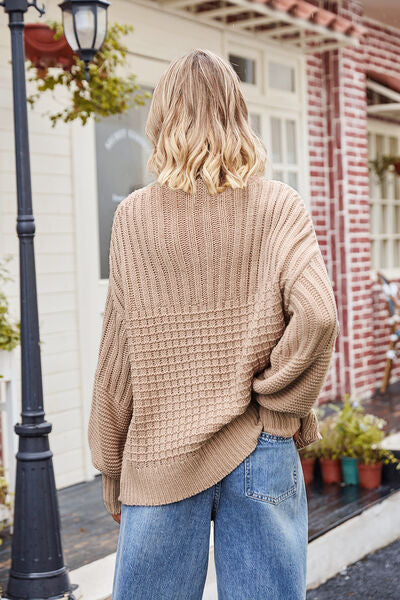 SoCozy Ribbed Drop Shoulder Lantern Sleeve Sweater