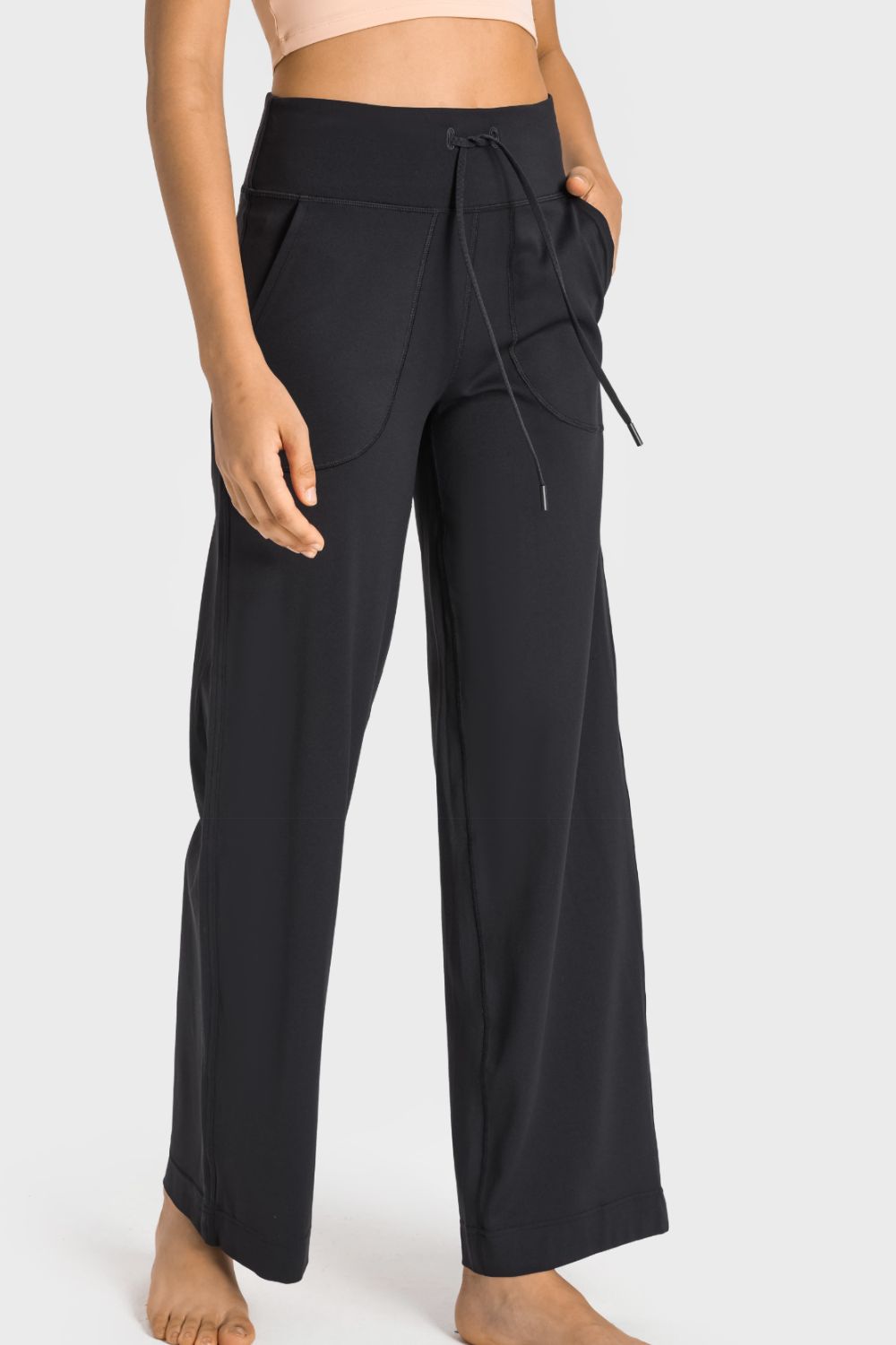 Women's Drawstring Waist Wide Leg Sports Pants with Pockets