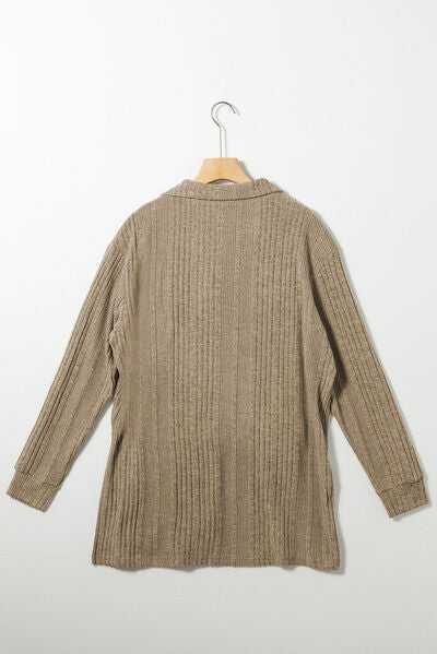 Slit Johnny Collar Long Sleeve Sweater