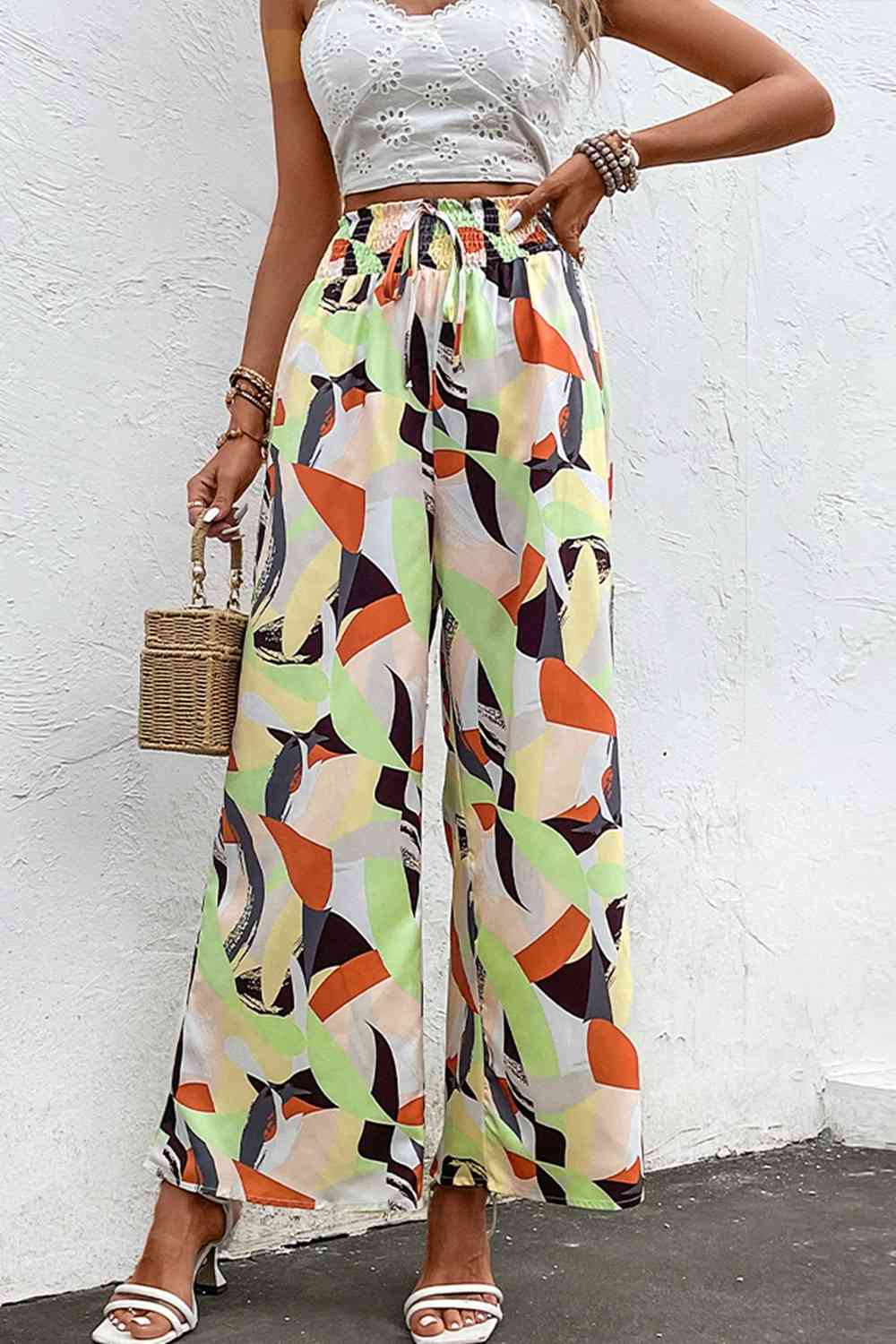 CruzinDrawers Printed Smocked Waist Wide Leg Pants