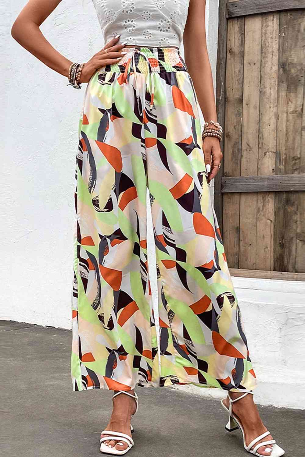 CruzinDrawers Printed Smocked Waist Wide Leg Pants