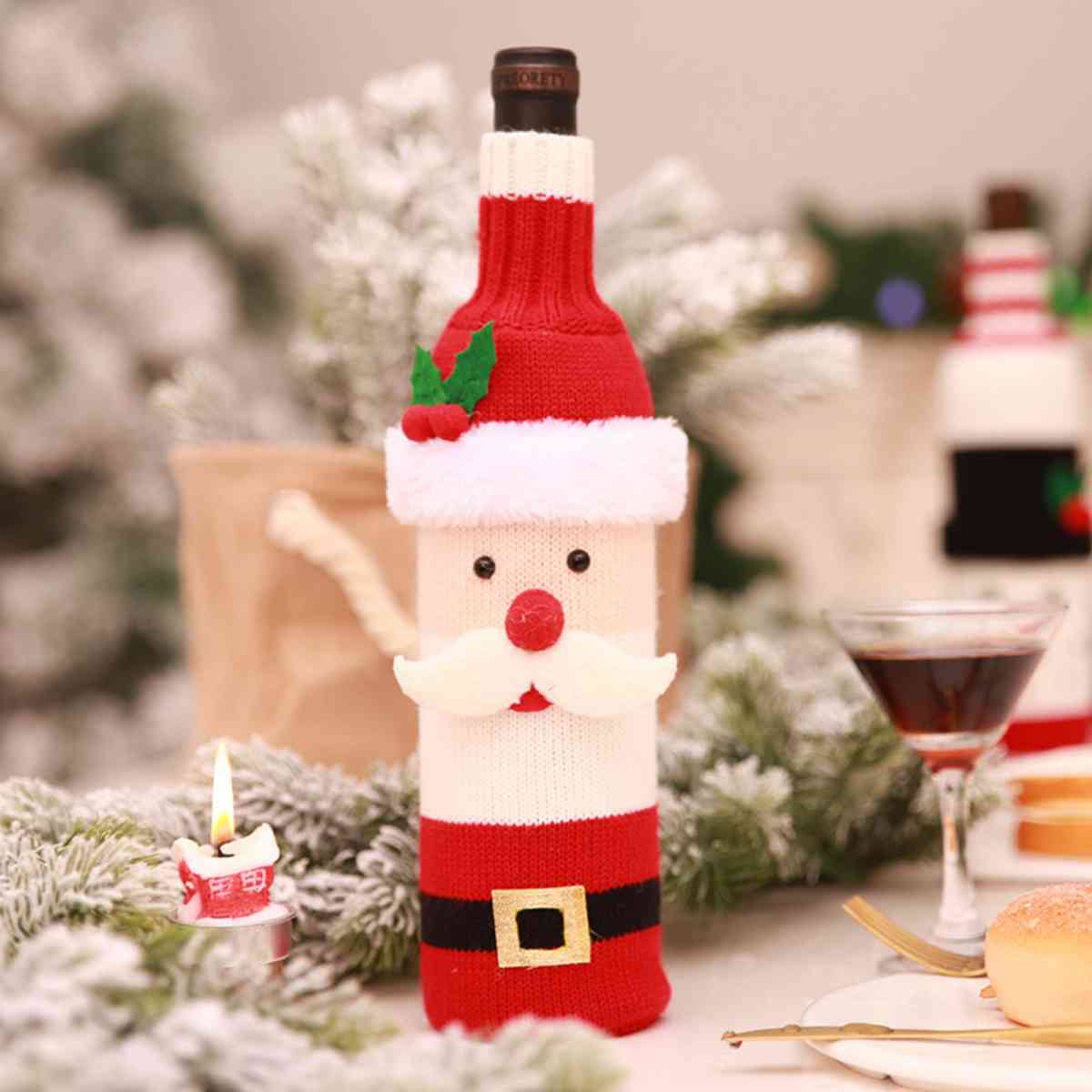 Christmas Knit Wine Bottle Cover in Snowman or Santa Theme