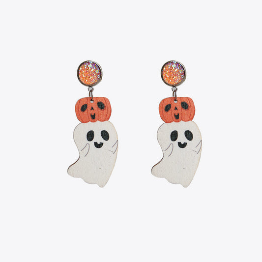 Halloween Ghost Shape Wooden Dangle Earrings