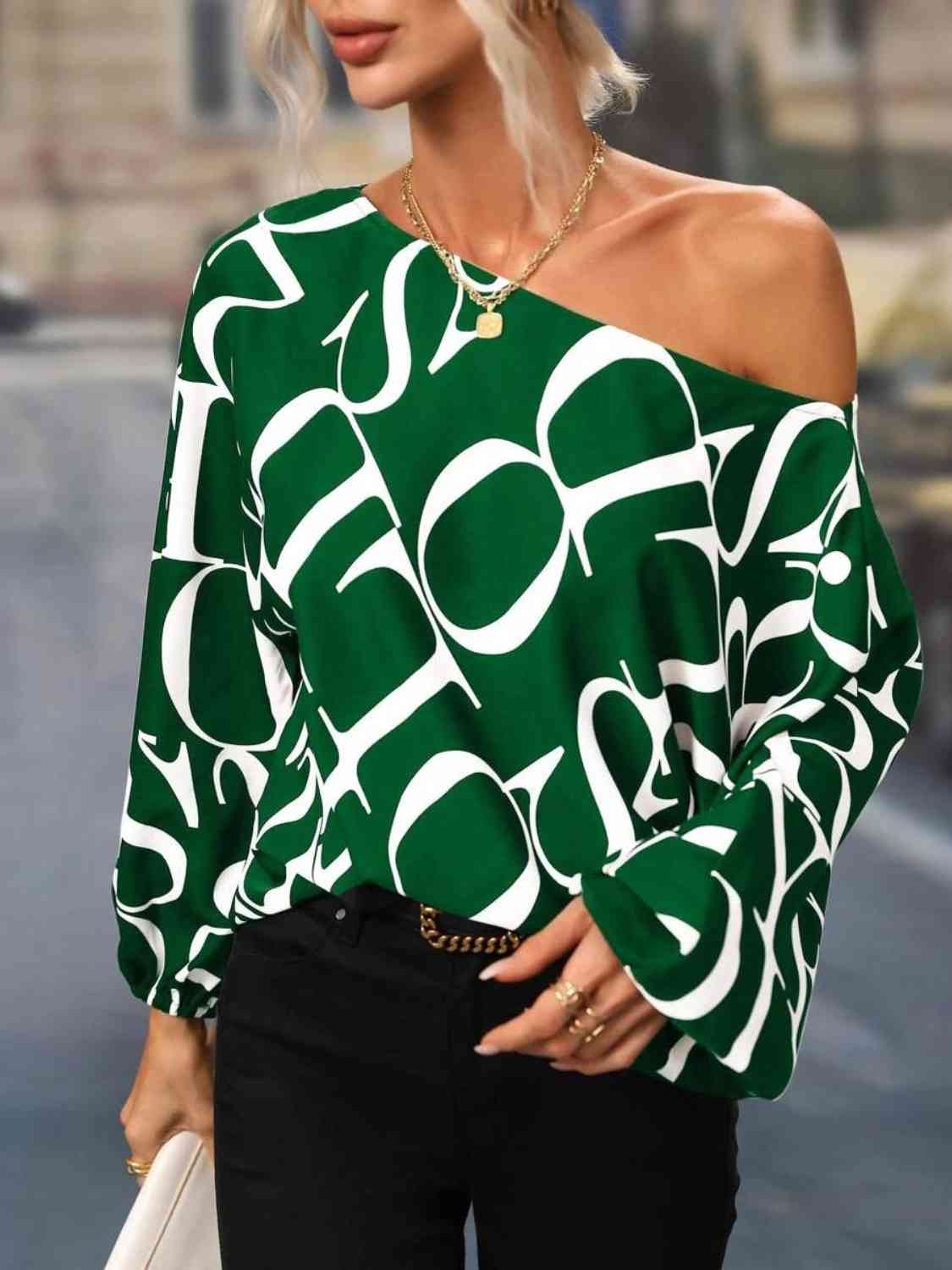 Full Size Printed Boat Neck Blouse