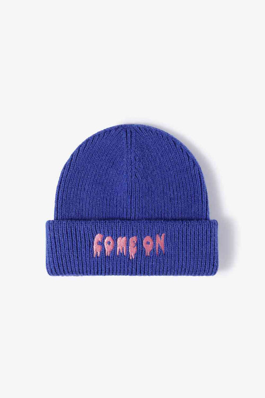 BeanieHatz COME ON Embroidered Cuff Knit Beanie