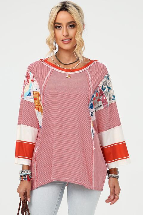 Exposed Seam Wide Sleeve Printed Top