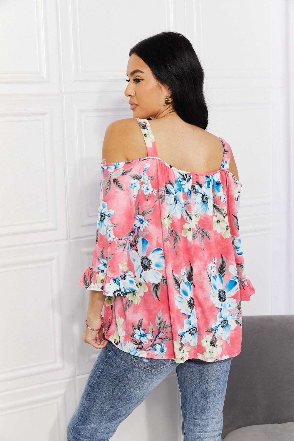Women's Sew In Love Full Size Fresh Take Floral Short Sleeve Cold-Shoulder Top