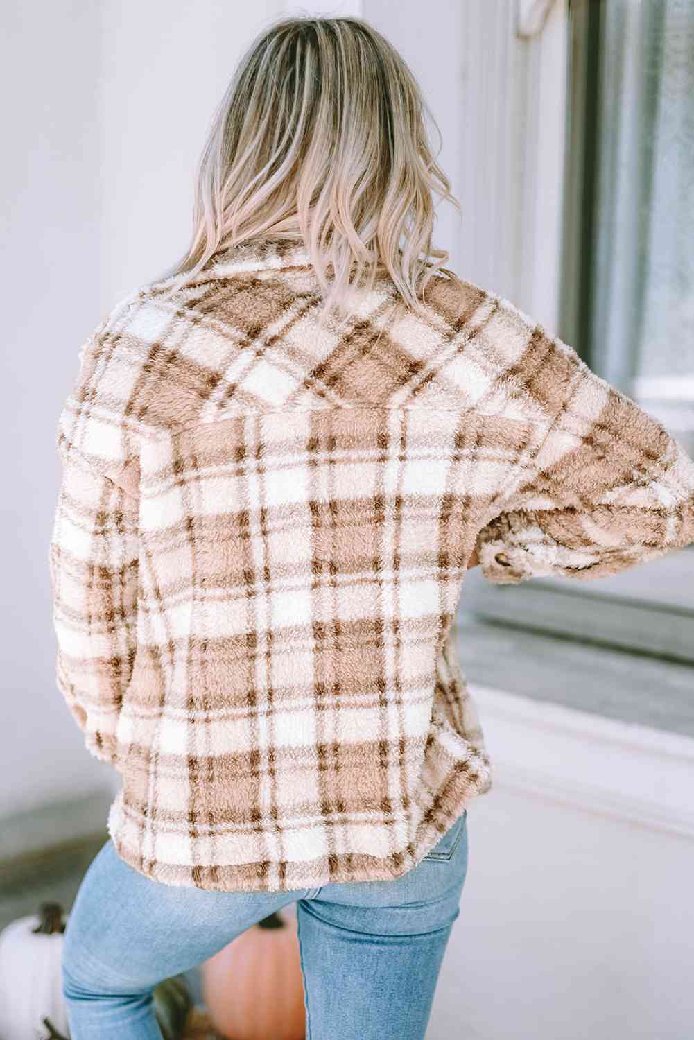 Eliana Tan Plaid Collared Neck Jacket