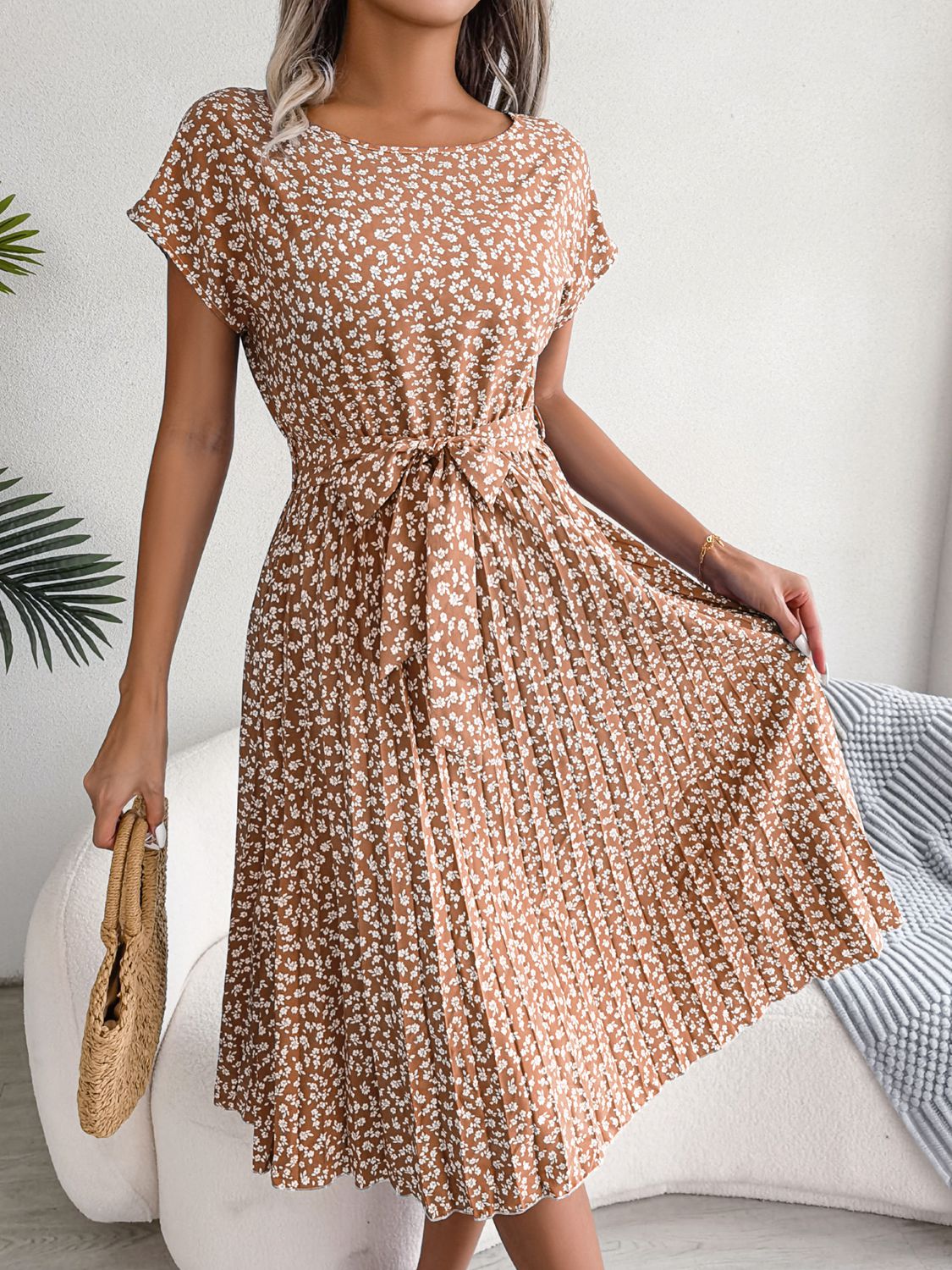 SoPretty Ditsy Floral Pleated Belted Dress