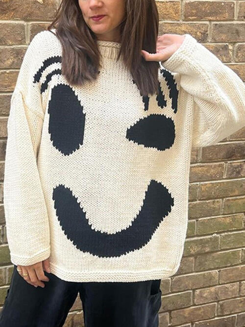 Contrast Drop Shoulder Long Sleeve Sweater