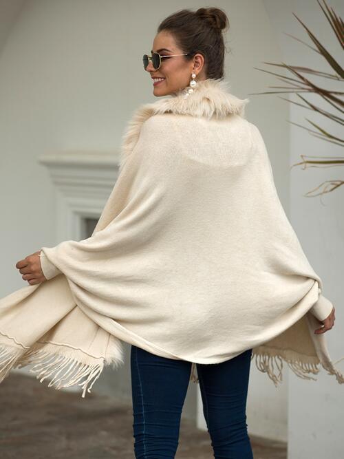 BeautifulMe Fringe Open Front Long Sleeve Poncho