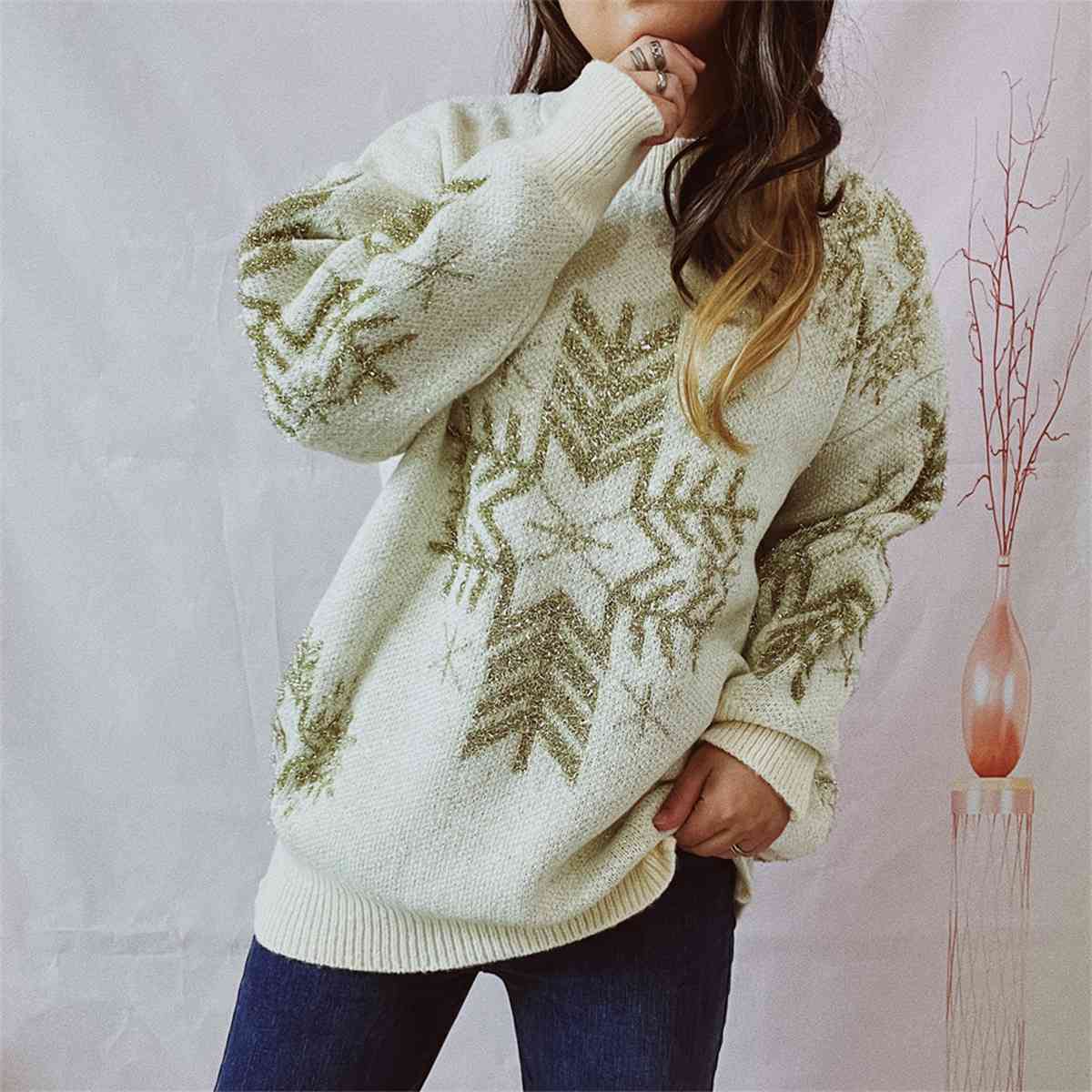 CHRISTMAS Snowflake Pattern Long Sleeve Sweater