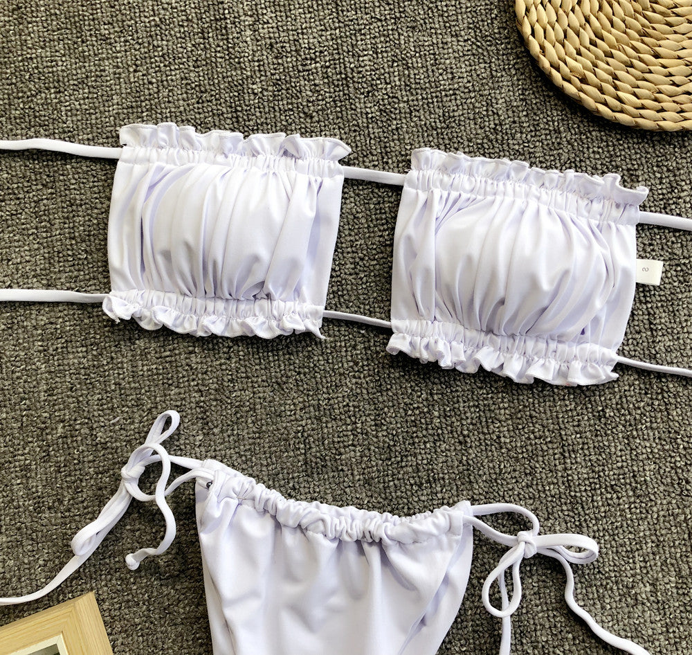 BEACHIN' Frill Trim Ruched Bikini Set