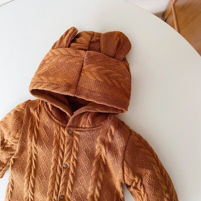UNISEX LITTLE KIDS Cable-Knit Long Sleeve Hooded Snapped Jumpsuit SZ 0M-3Y