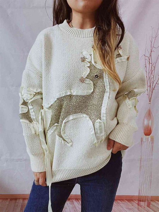 Christmas Reindeer Round Neck Long Sleeve Sweater
