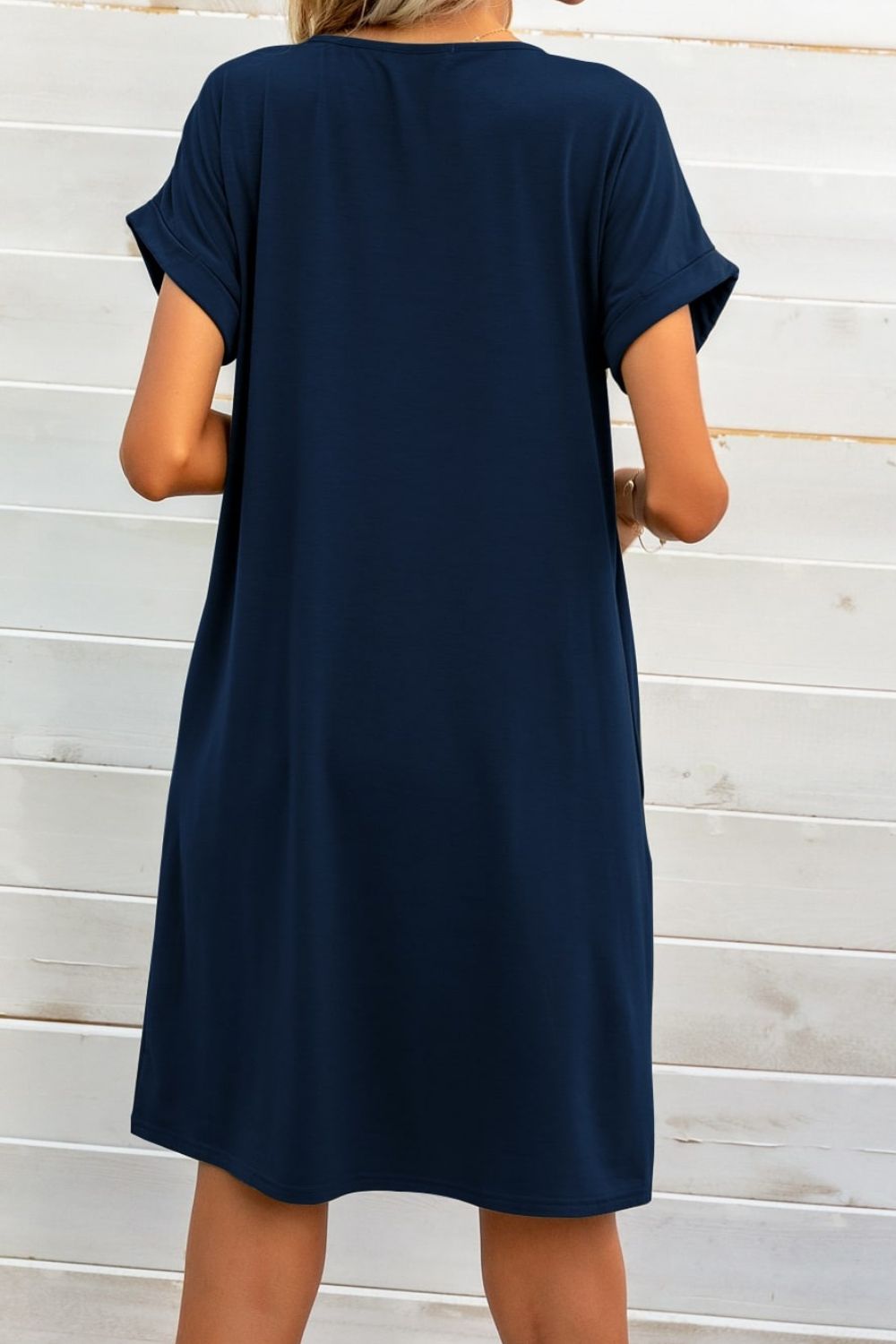 Full Size Scoop Neck Short Sleeve Pocket Mini Dress