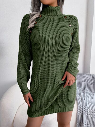 Abigail Decorative Button Turtleneck Sweater Dress