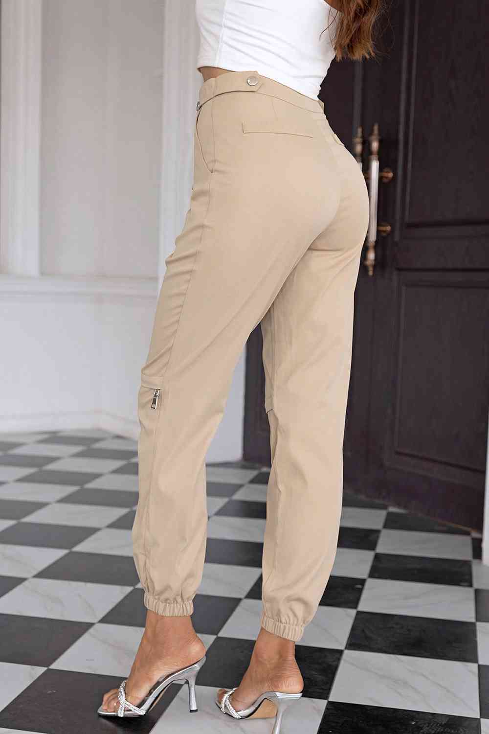 EnvyPantsWear Sand Brown High Waist Pants with Pockets