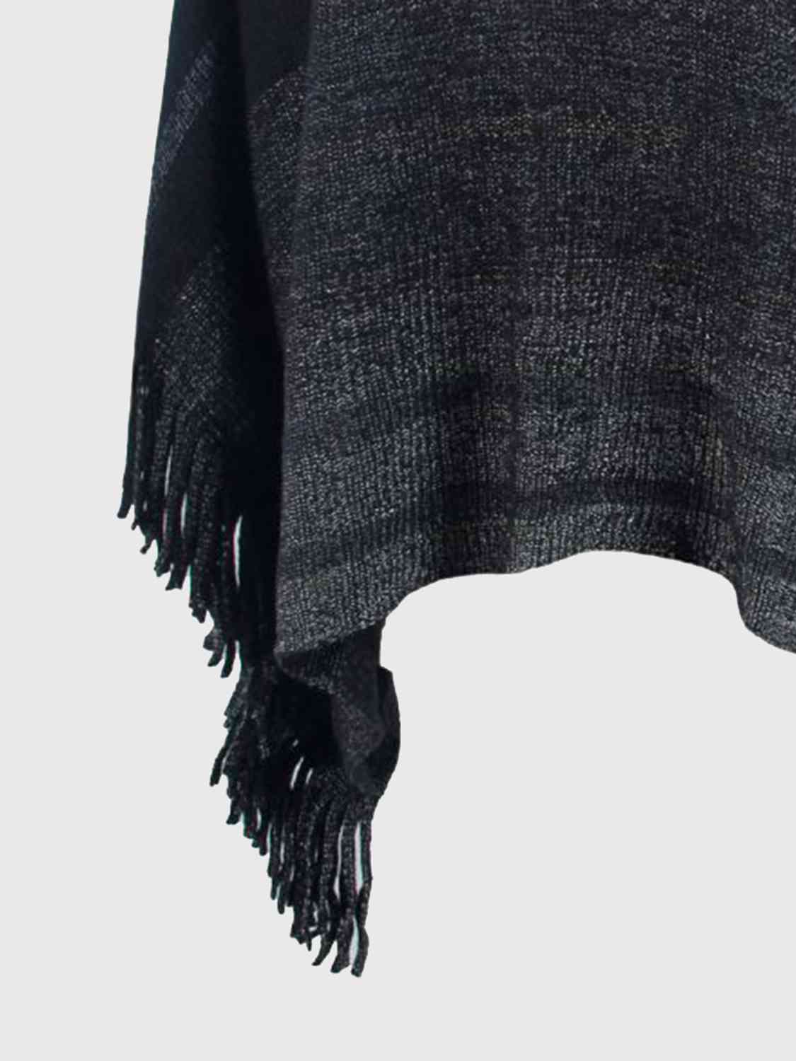 One Size Striped Boat Neck Poncho with Fringes