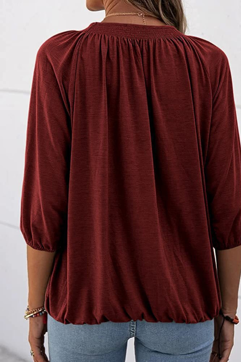 Full Size Gathered Detail Round Neck T-Shirt