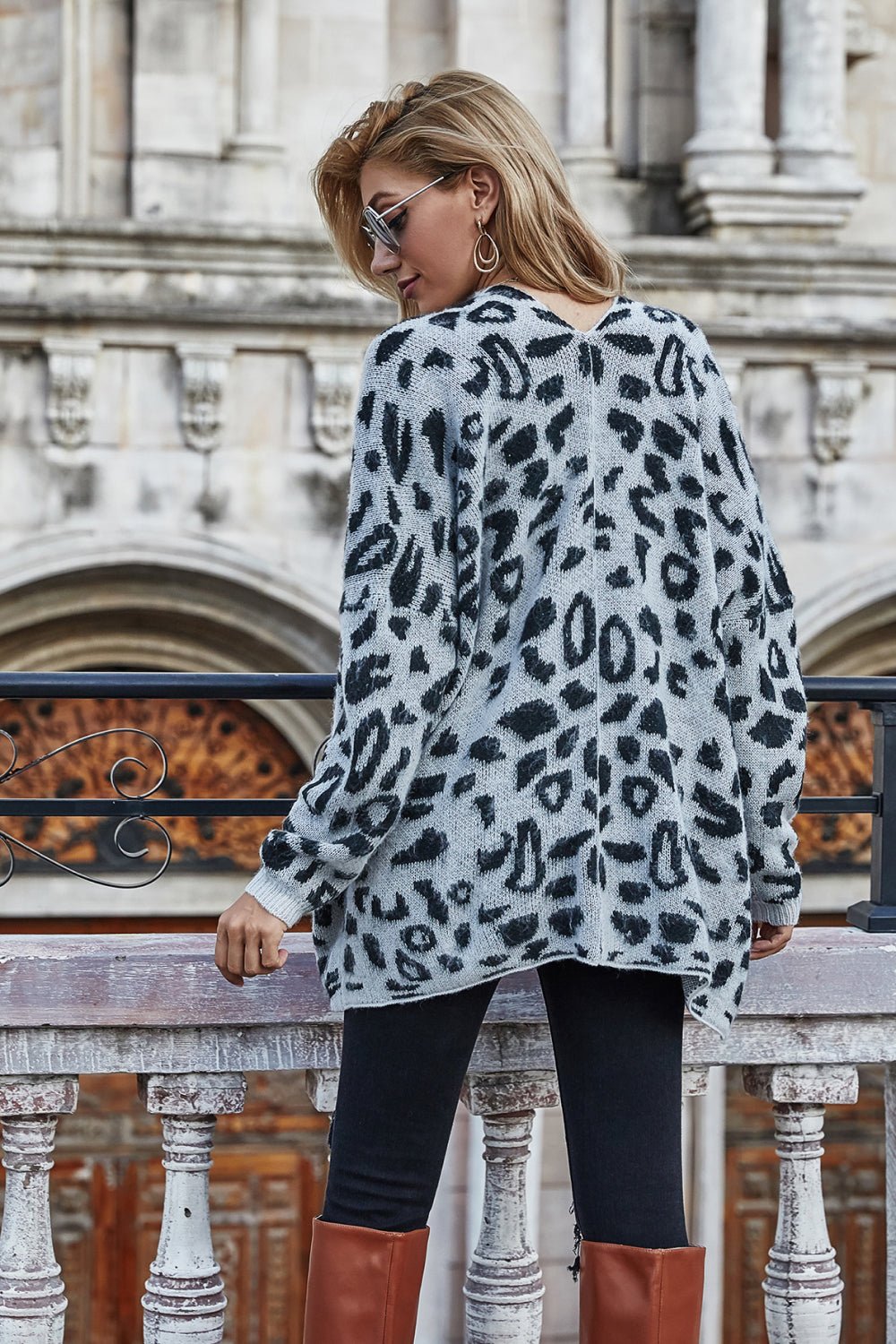 Women's Leopard Longline Cardigan with Pockets