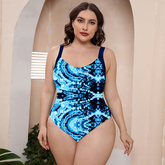 BEACHIN' Women's Full Size Printed Scoop Neck Sleeveless One-Piece Swimsuit