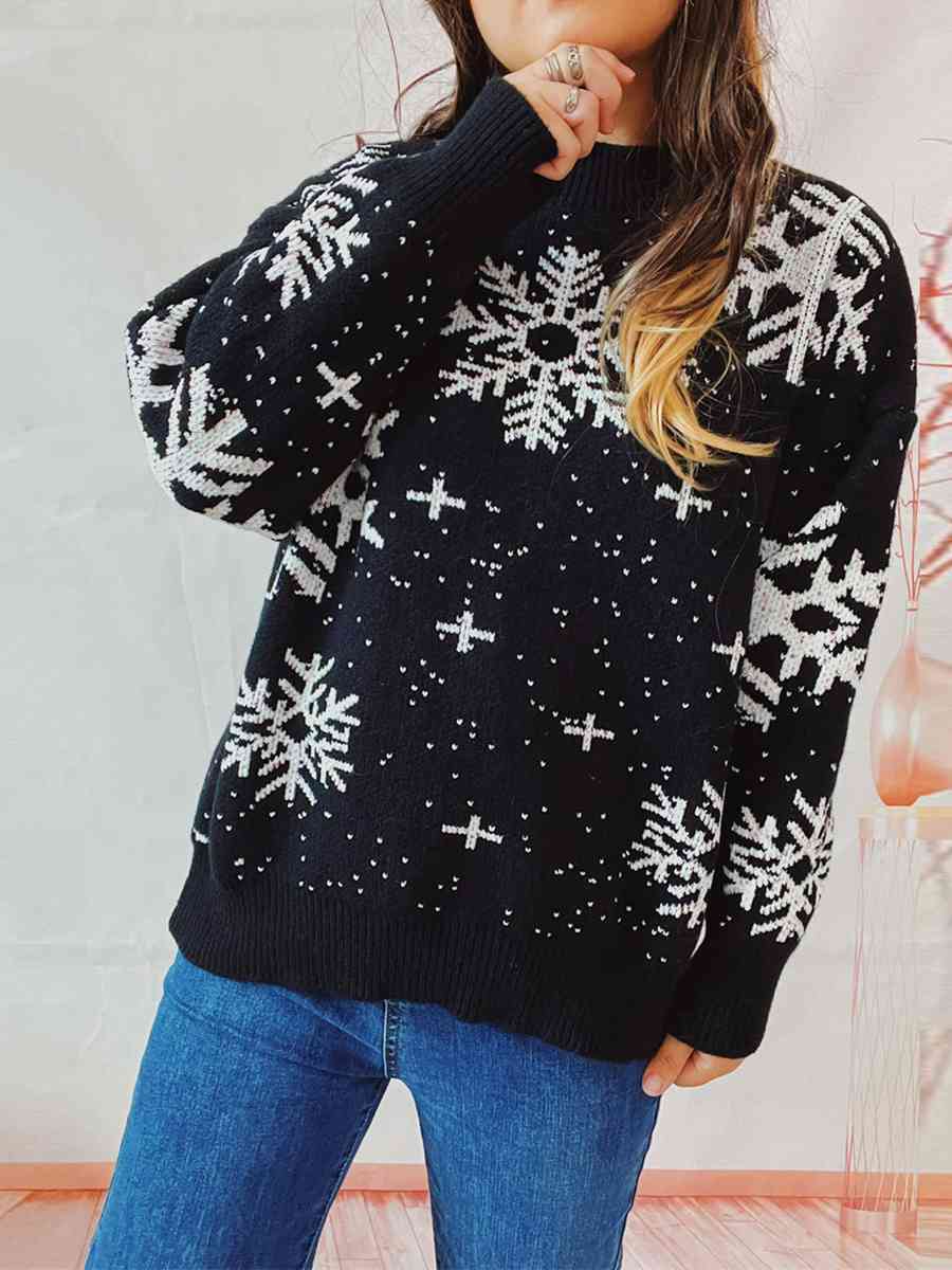 CHRISTMAS Snowflake Pattern Dropped Shoulder Sweater