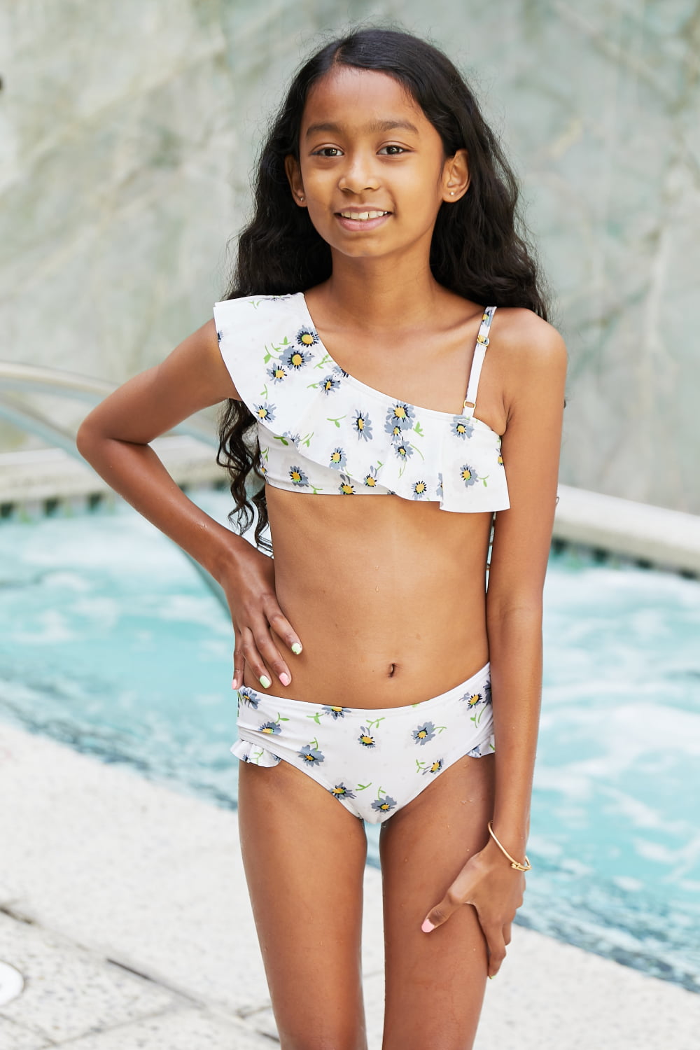 Marina West Swim GIRLS YOUTH Float On Asymmetric Neck Two-Piece Set in Daisy Cream SZ 18M-11Y 🧸🐶
