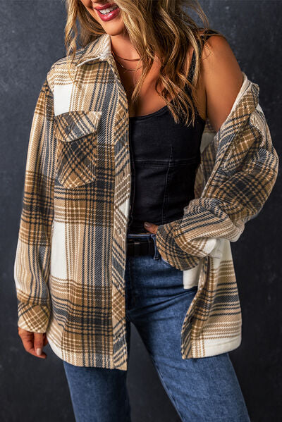 NotSoNormal Plaid Pocketed Dropped Shoulder Coat