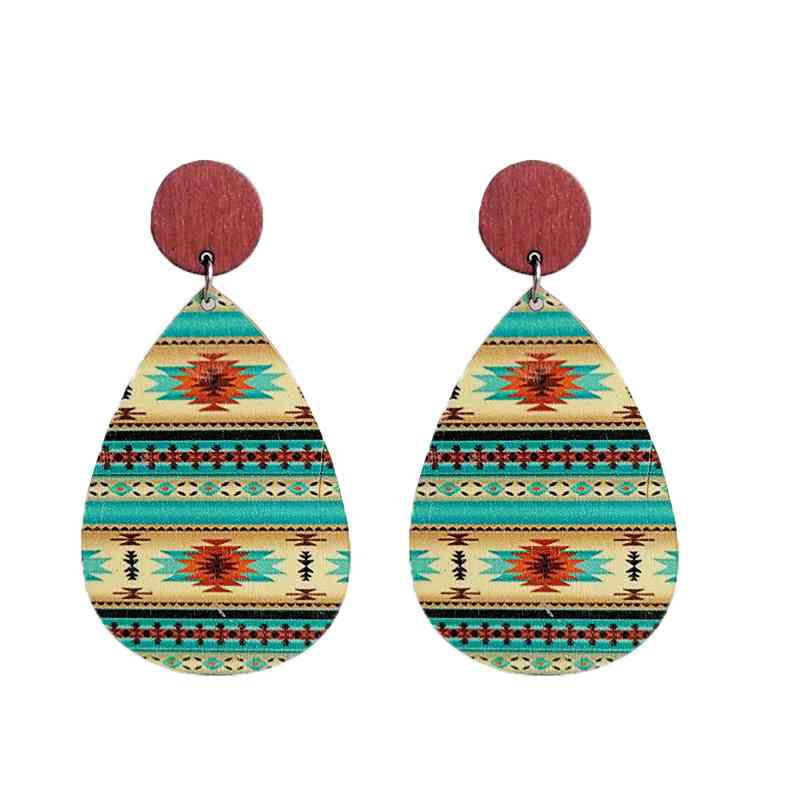 Southwestern Themes Geometric Wood Teardrop Earrings