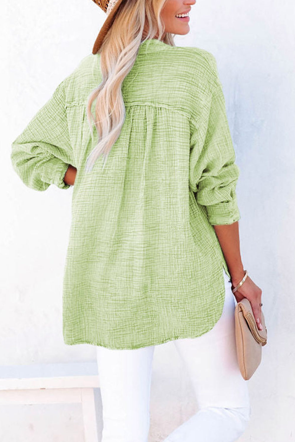 Full Size Buttoned Long Sleeve Blouse