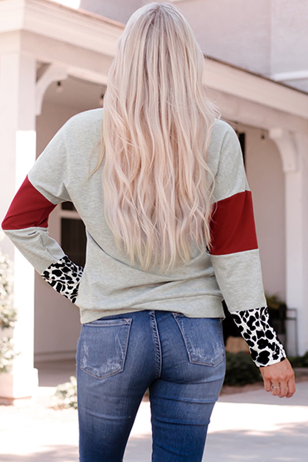 Women's Leopard Color Block Drawstring Detail Sweatshirt