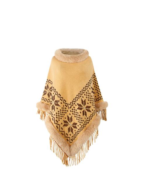 BeautifulMe Fringe Geometric Cape Sleeve Poncho