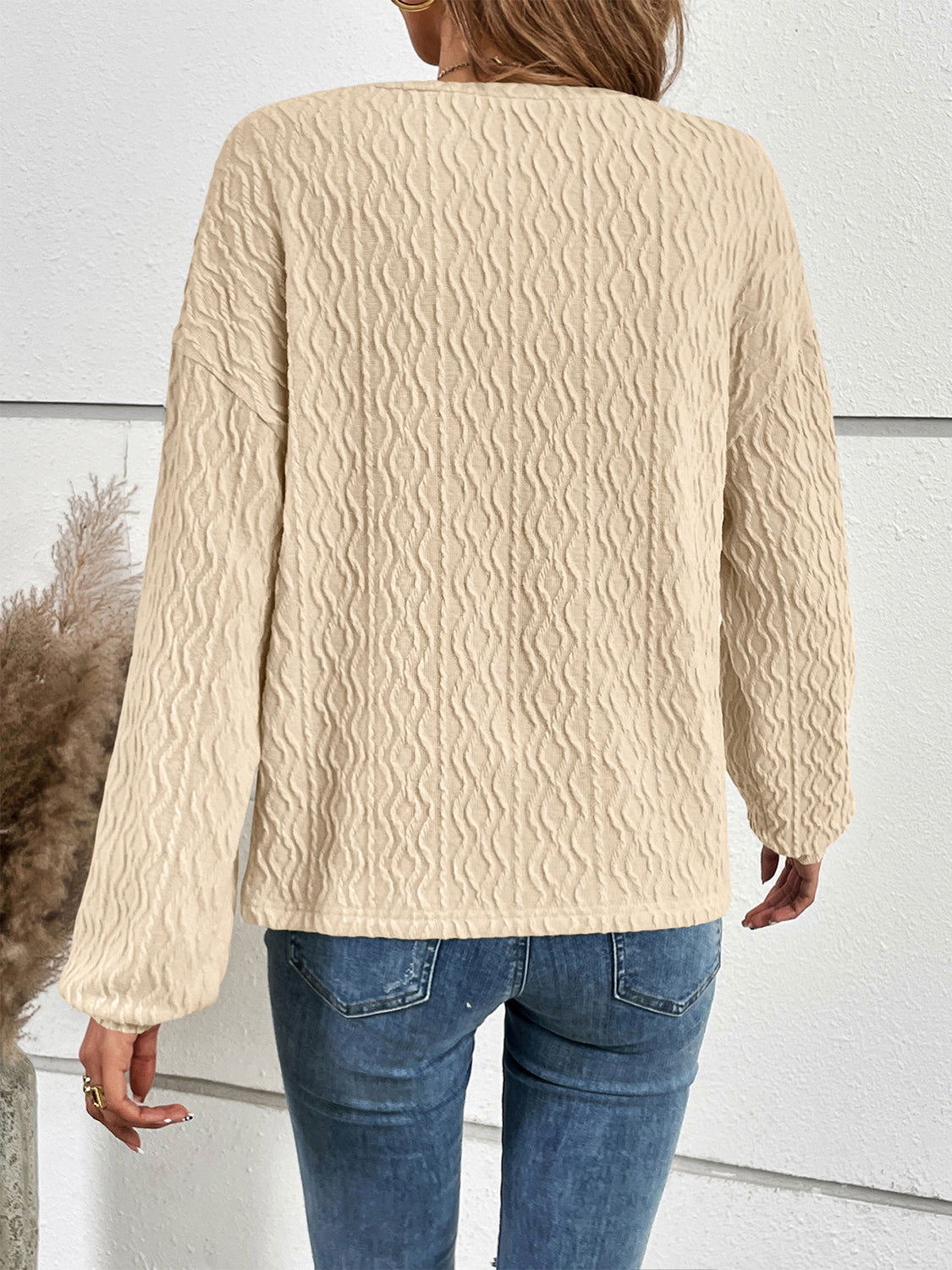 Full Size Half Button Long Sleeve Top