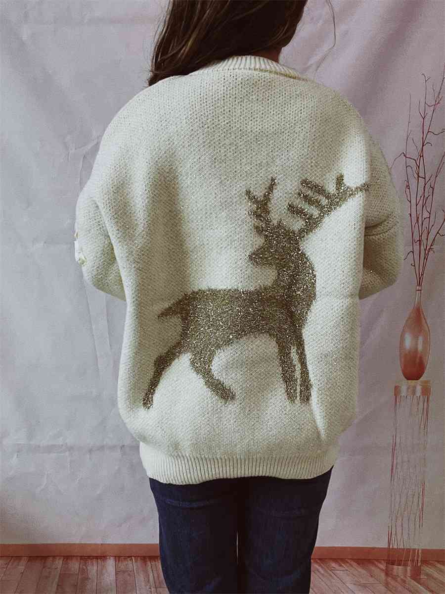 Christmas Reindeer Round Neck Long Sleeve Sweater