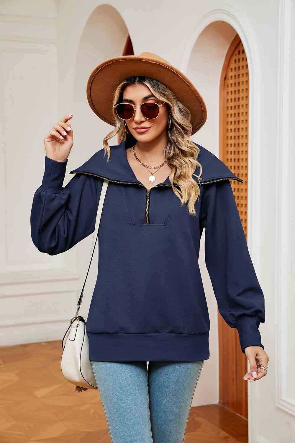 Full Size Half-Zip Collared Sweatshirt