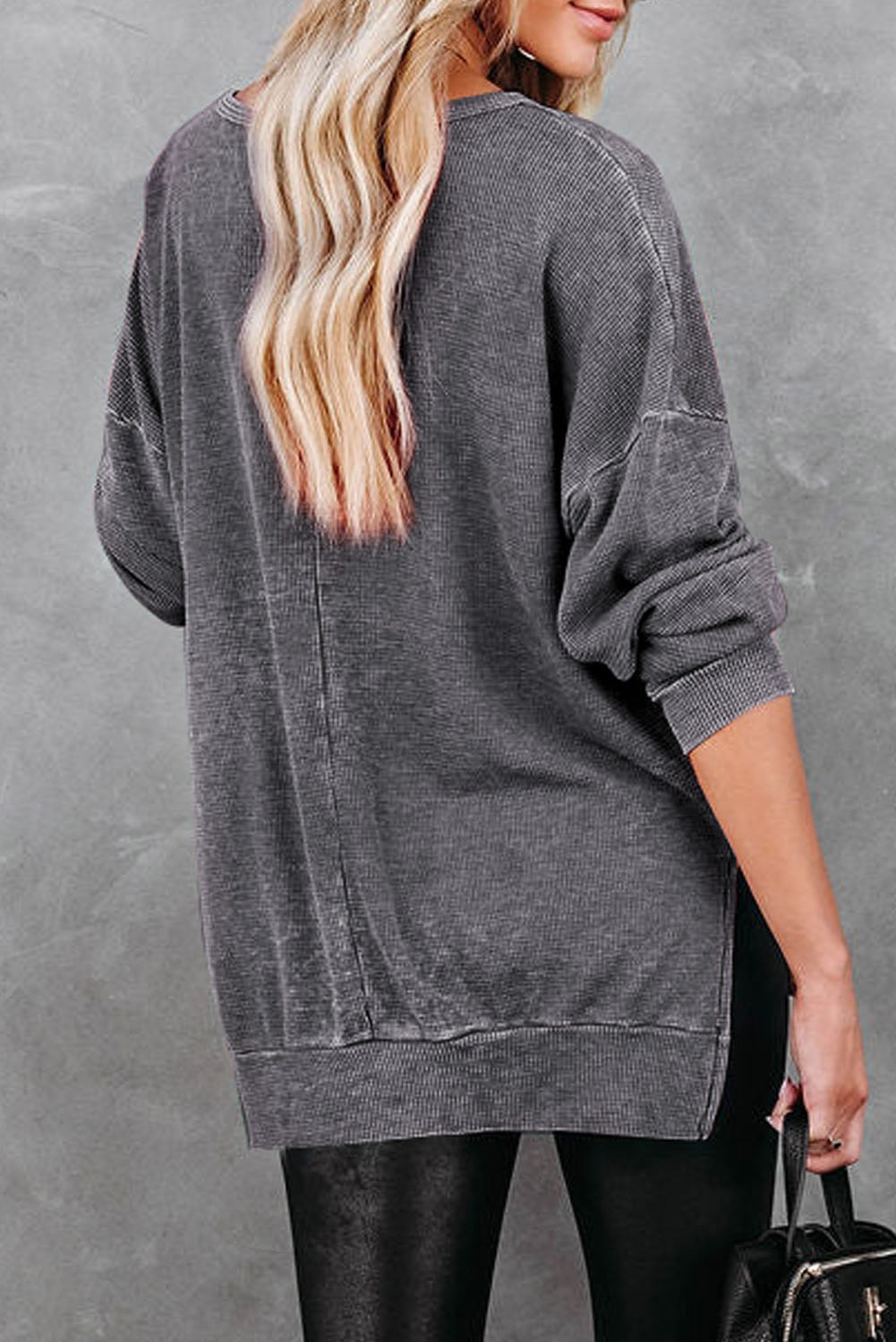 Full Size Dropped Shoulder Slit Sweatshirt