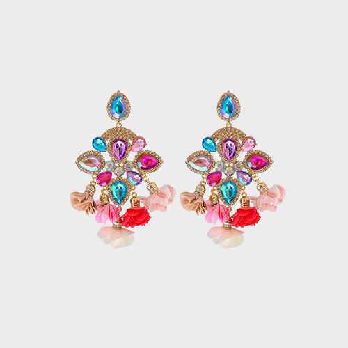 Flower Shape Rhinestone Alloy Dangle Earrings in Assorted Colors