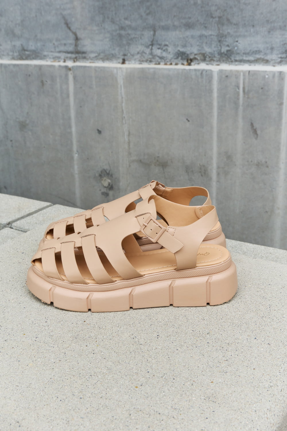 Qupid Platform Cage Strap Sandal in Tan