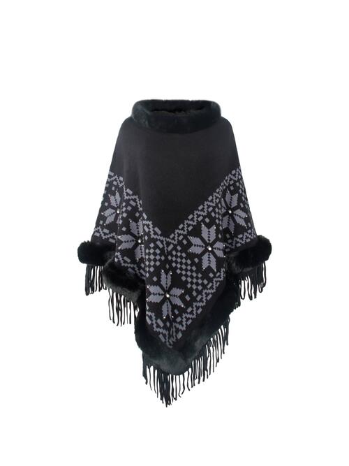 BeautifulMe Fringe Geometric Cape Sleeve Poncho