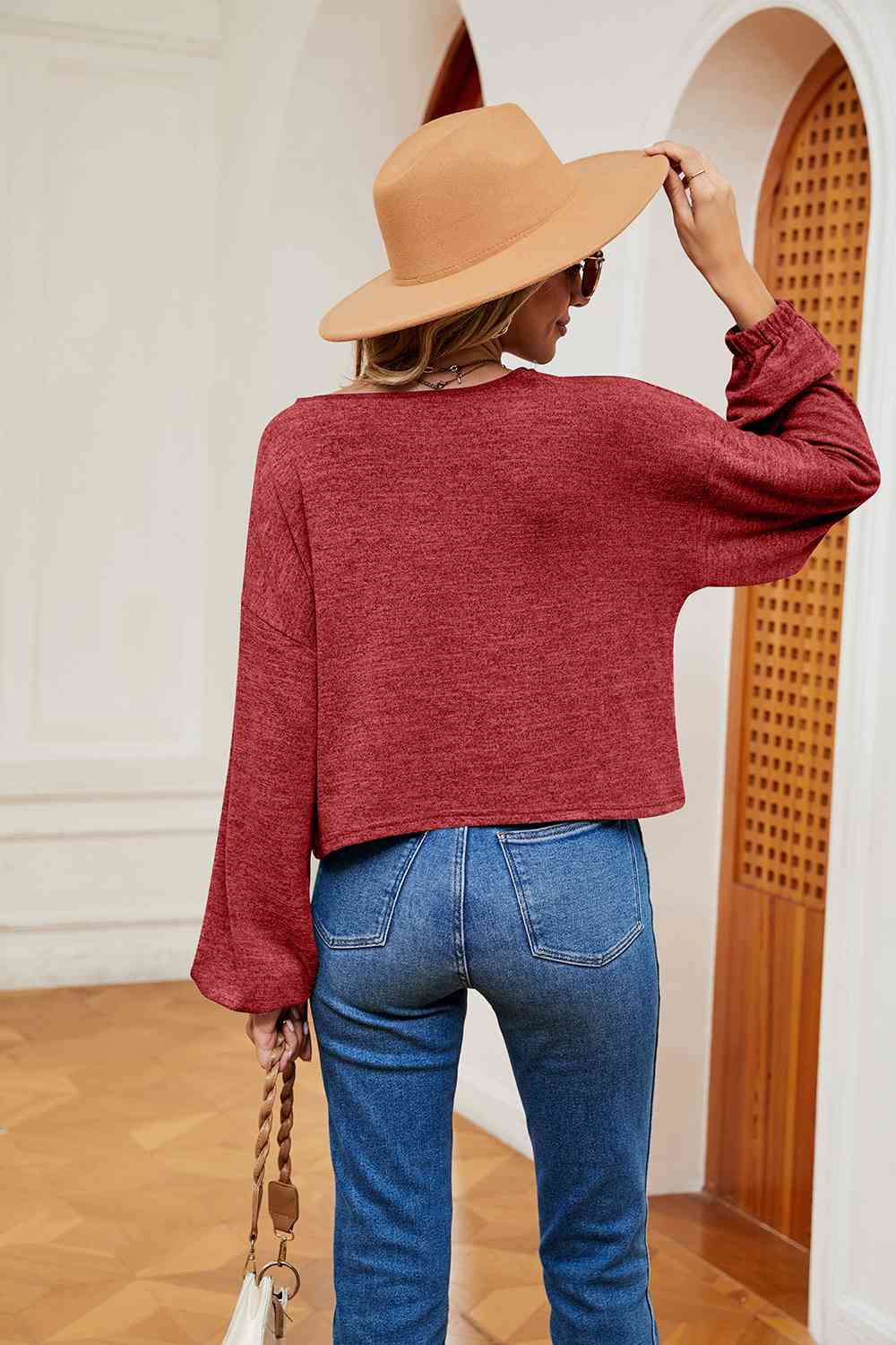 Full Size V-Neck Long Sleeve Top